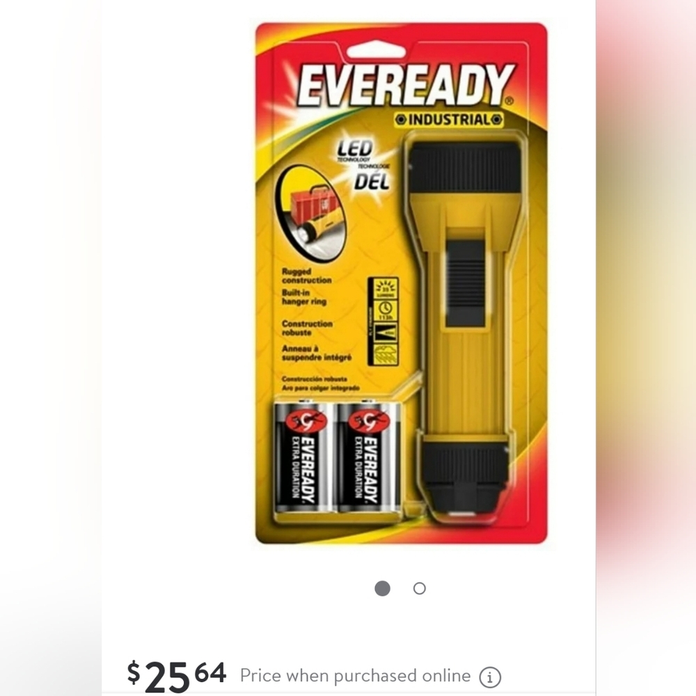 Two Eveready Industrial Economy 2D 7.8" LED Flashlight, Yellow